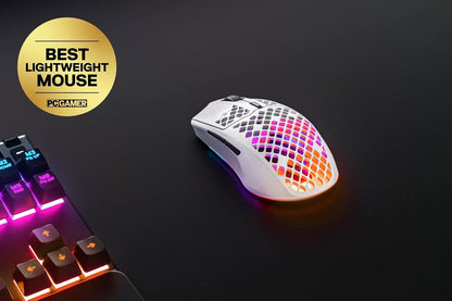 Aerox 3 Wireless - Holey RGB Gaming Mouse - Ultra-Lightweight Water Resistant Design - 18K DPI Truemove Air Optical Sensor -Snow